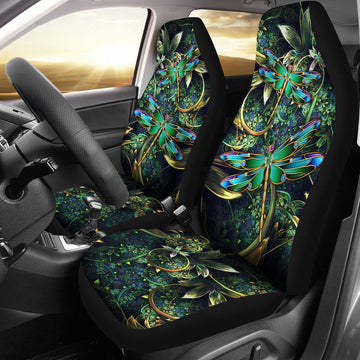 Dragonfly Leaf Green Car Seat Covers, Car Seat Set Of Two, Automotive Seat Covers
