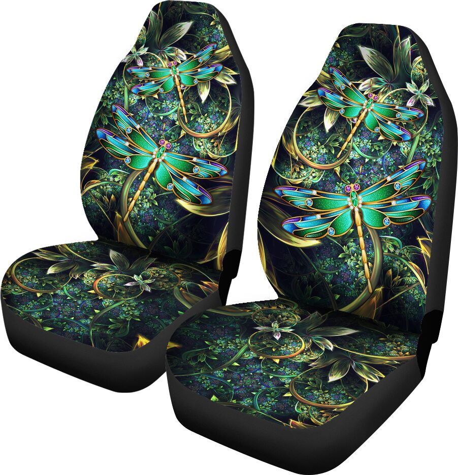Dragonfly Leaf Green Car Seat Covers, Car Seat Set Of Two, Automotive Seat Covers