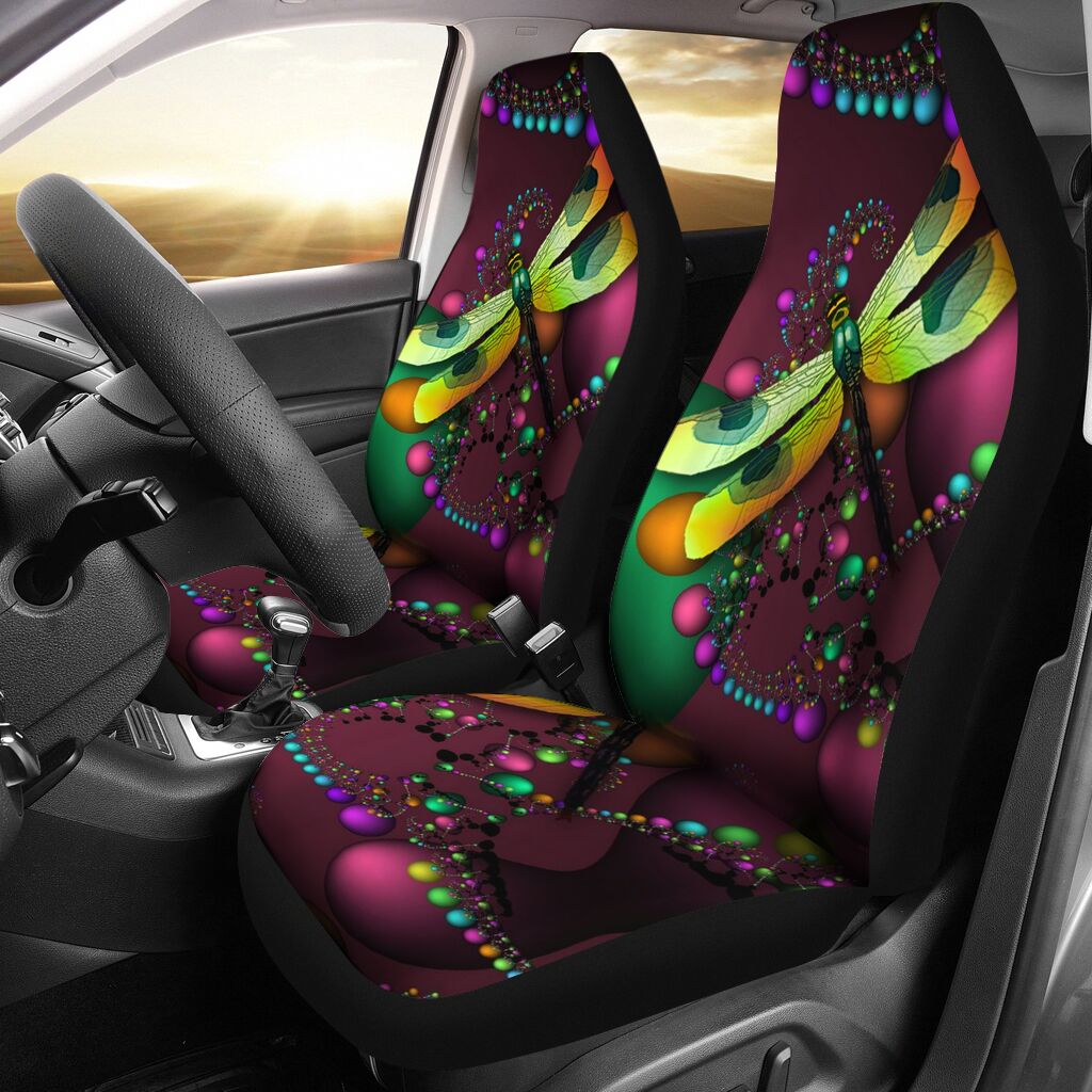 Dragonfly Lights Color Car Seat Covers, Car Seat Set Of Two, Automotive Seat Covers