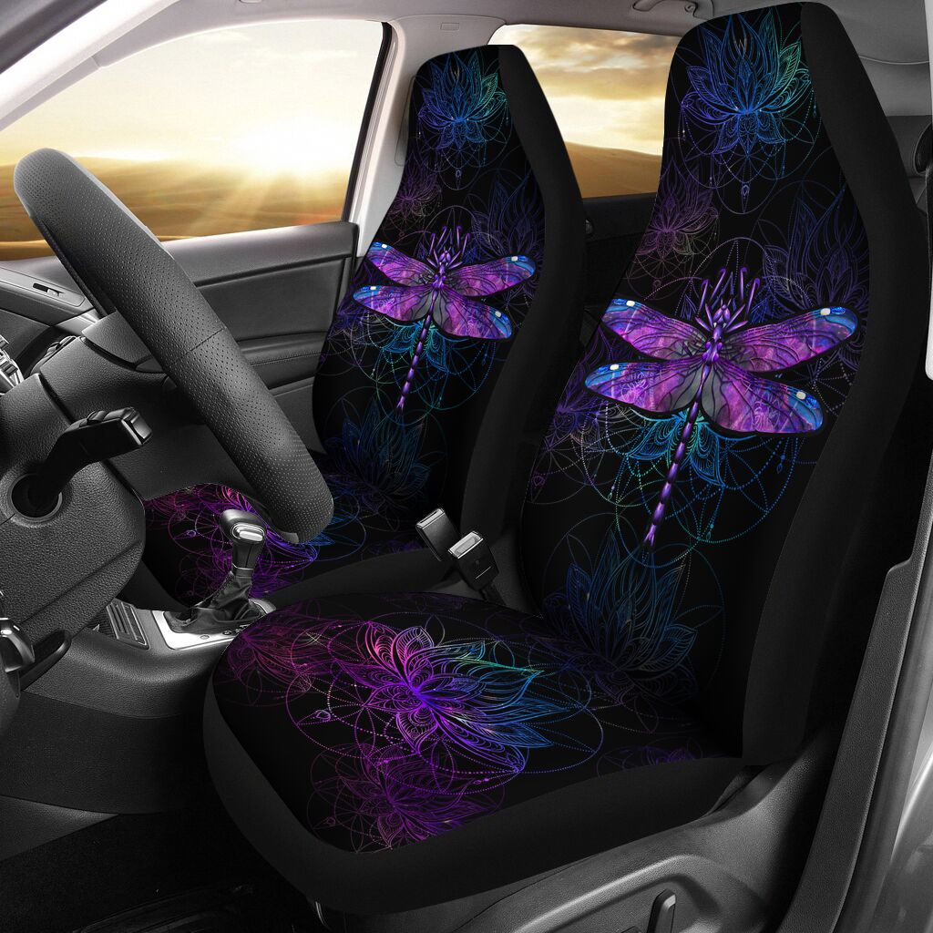 Dragonfly Lotus Galaxy Car Seat Covers, Car Seat Set Of Two, Automotive Seat Covers