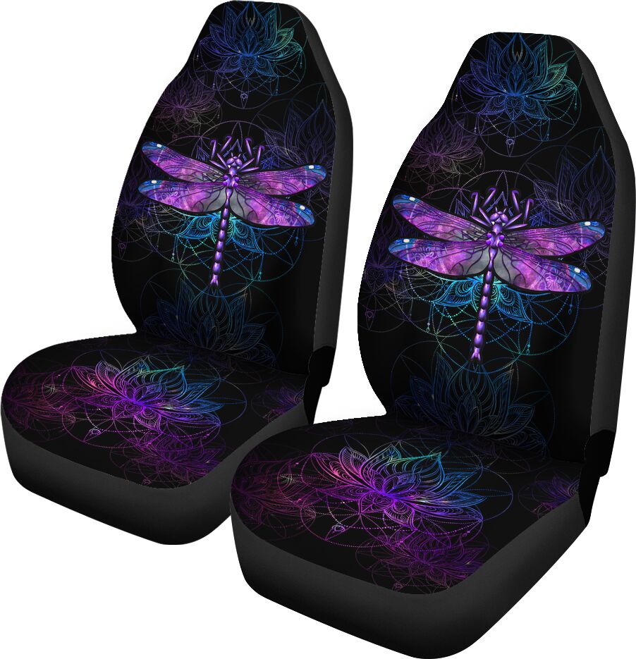 Dragonfly Lotus Galaxy Car Seat Covers, Car Seat Set Of Two, Automotive Seat Covers