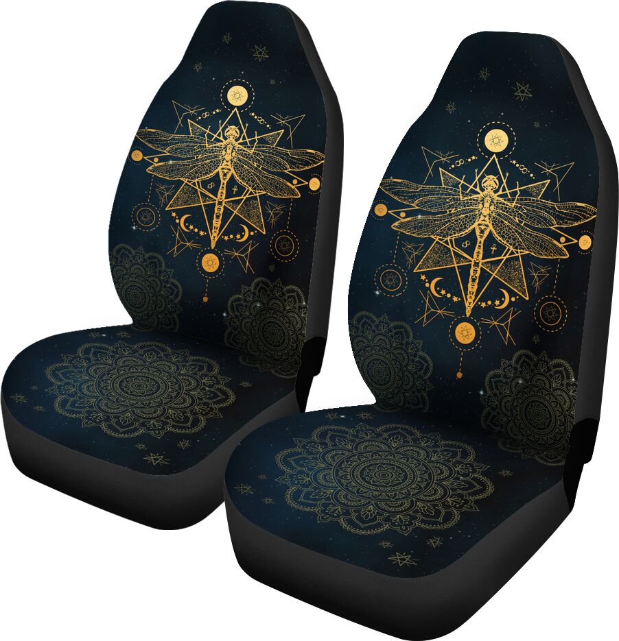 Dragonfly Mandala Fl Gold Car Seat Covers, Car Seat Set Of Two, Automotive Seat Covers