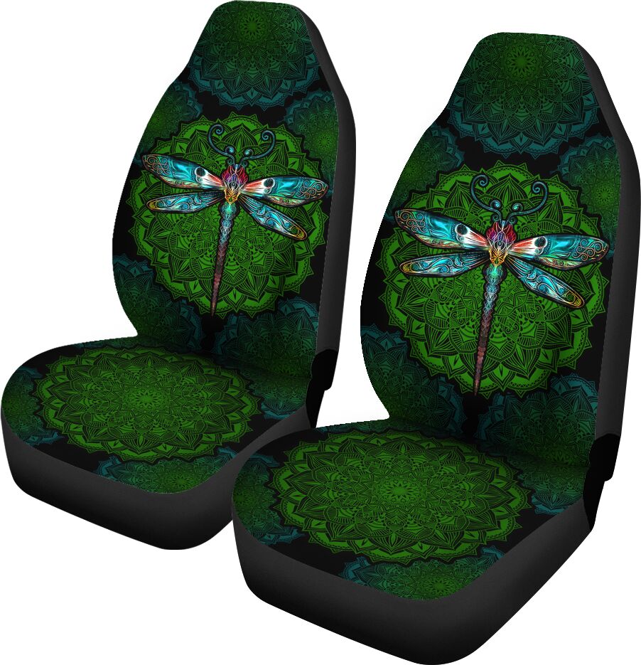 Dragonfly Mandala Car Seat Green Covers, Car Seat Set Of Two, Automotive Seat Covers