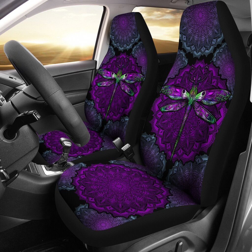 Dragonfly Mandala Car Seat Purple Covers, Car Seat Set Of Two, Automotive Seat Covers