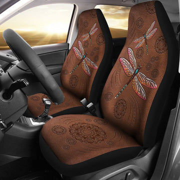 Dragonfly Mandala Leather Car Seat Covers, Car Seat Set Of Two, Automotive Seat Covers