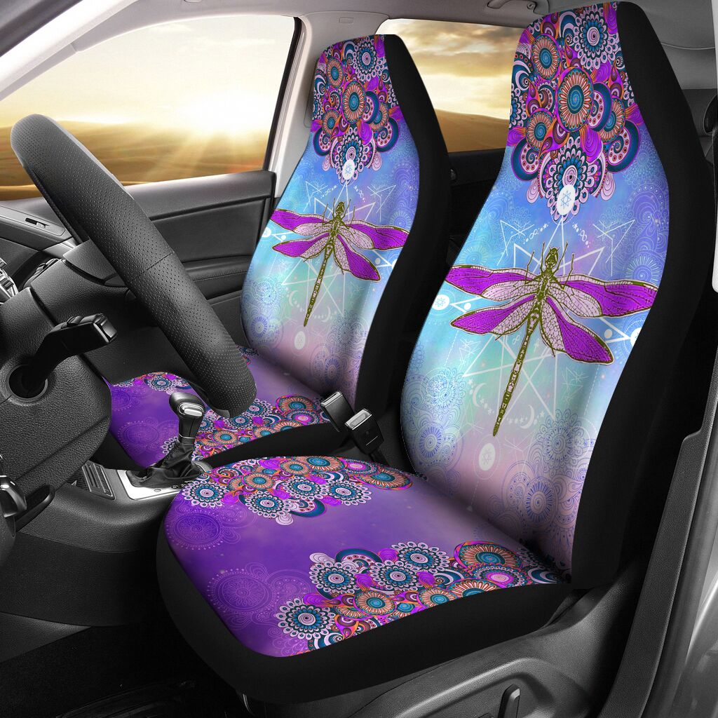 Dragonfly Mayan Circle Car Seat Covers, Car Seat Set Of Two, Automotive Seat Covers