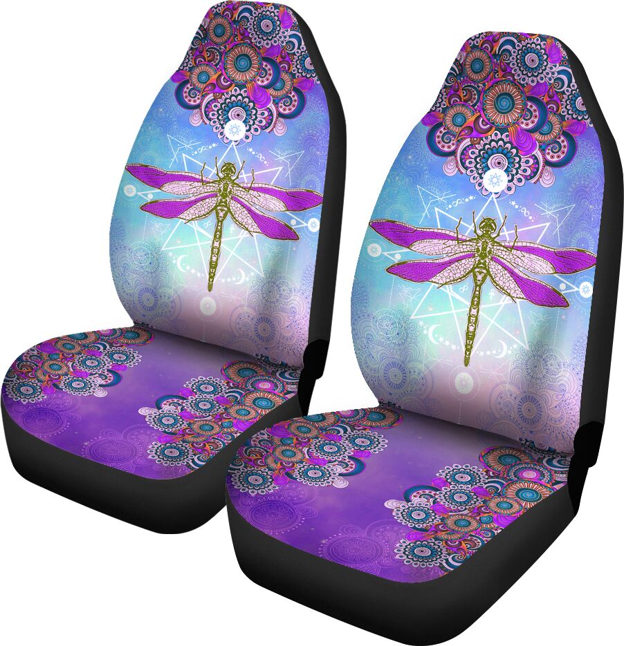 Dragonfly Mayan Circle Car Seat Covers, Car Seat Set Of Two, Automotive Seat Covers
