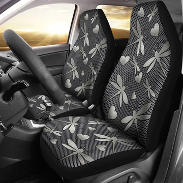 Dragonfly Metal Pattern Car Seat Covers, Car Seat Set Of Two, Automotive Seat Covers