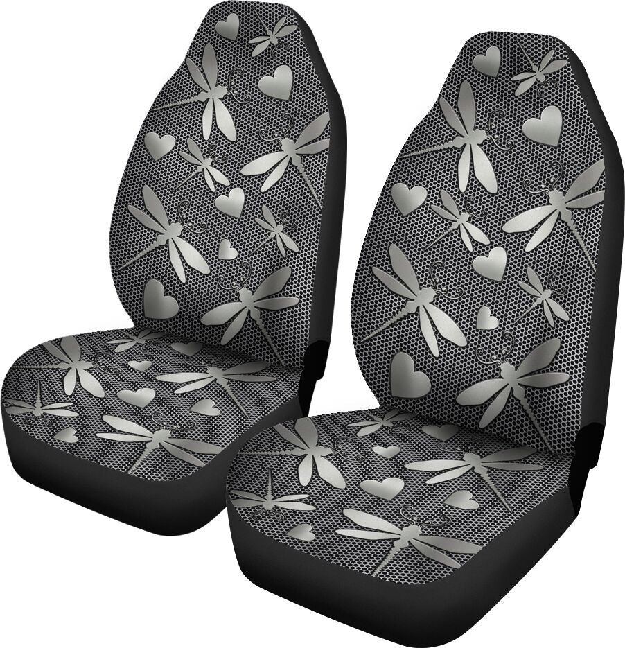 Dragonfly Metal Pattern Car Seat Covers, Car Seat Set Of Two, Automotive Seat Covers