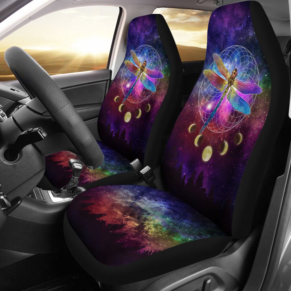 Dragonfly Moon Galaxy Car Seat Version 2 Covers, Car Seat Set Of Two, Automotive Seat Covers