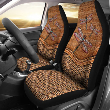 Dragonfly Rattan Texture Car Seat Covers, Car Seat Set Of Two, Automotive Seat Covers