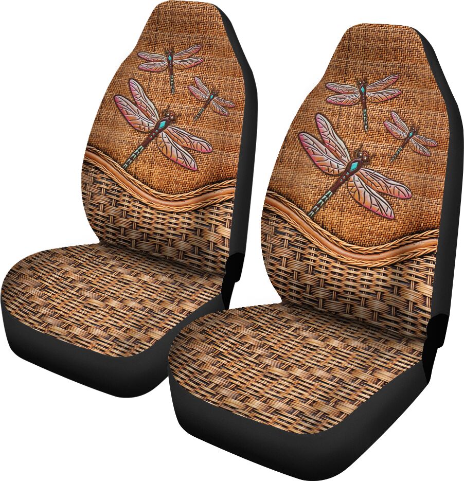 Dragonfly Rattan Texture Car Seat Covers, Car Seat Set Of Two, Automotive Seat Covers