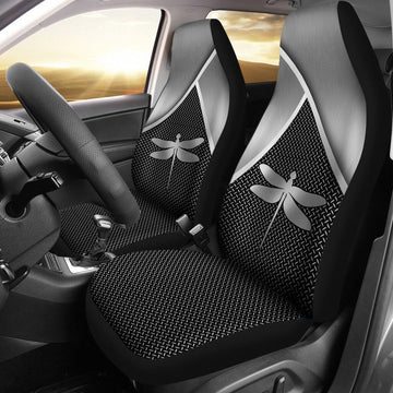 Dragonfly Silver Metal Car Seat Version 2 Covers, Car Seat Set Of Two, Automotive Seat Covers