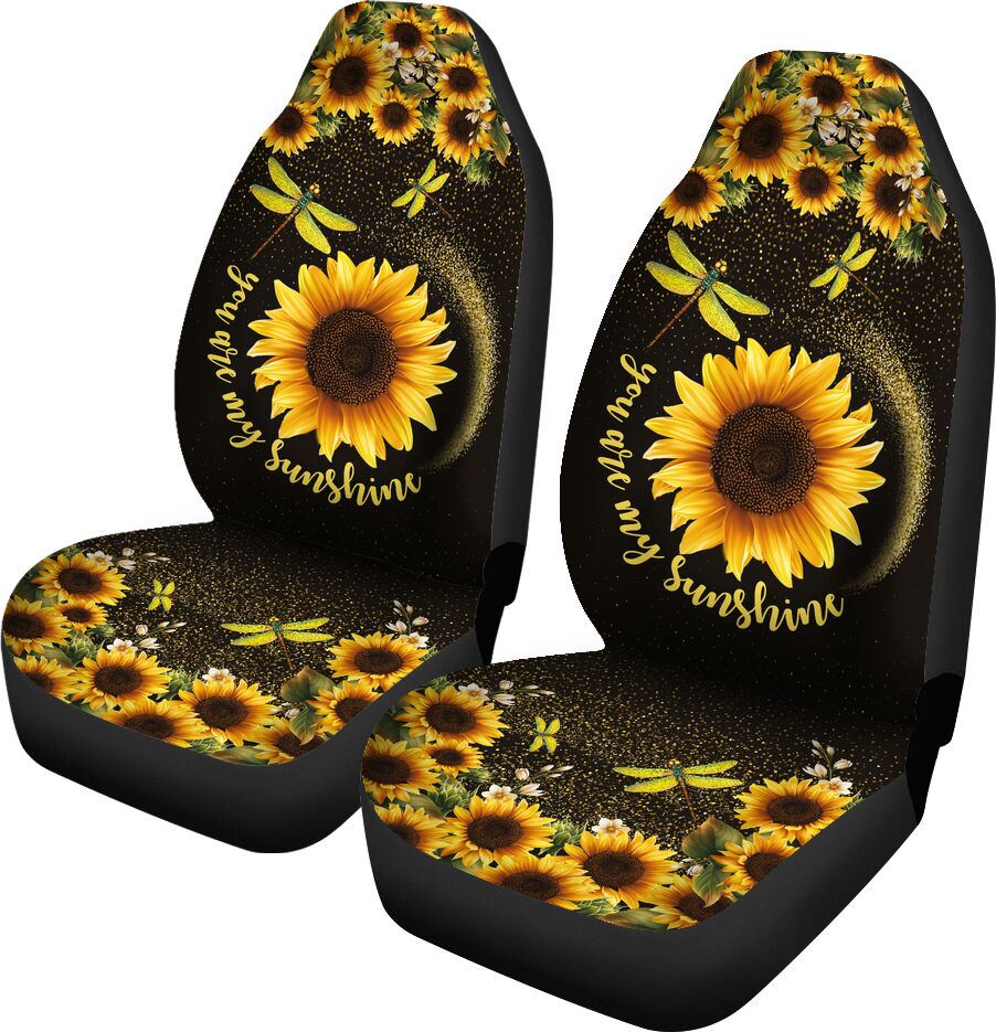 Dragonfly Sunflower Glitter Bling Car Seat Covers, Car Seat Set Of Two, Automotive Seat Covers