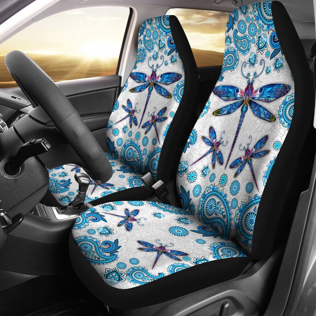 Dragonfly Swirl Pattern Car Seat Covers, Car Seat Set Of Two, Automotive Seat Covers