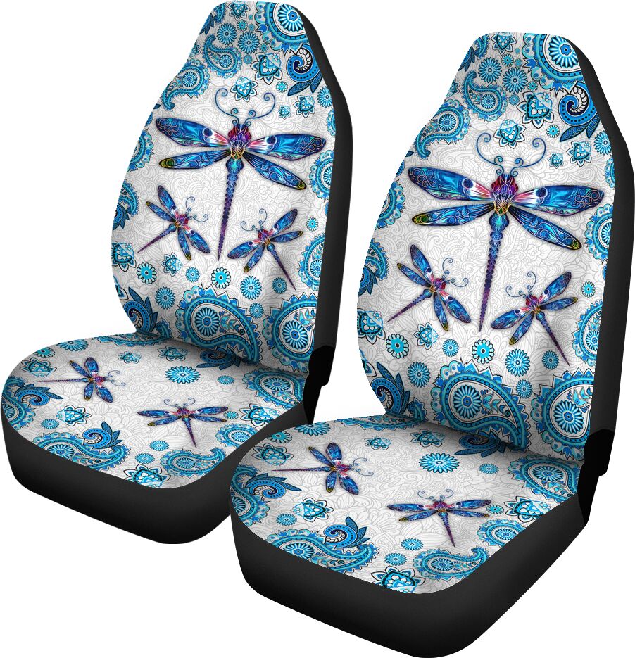 Dragonfly Swirl Pattern Car Seat Covers, Car Seat Set Of Two, Automotive Seat Covers