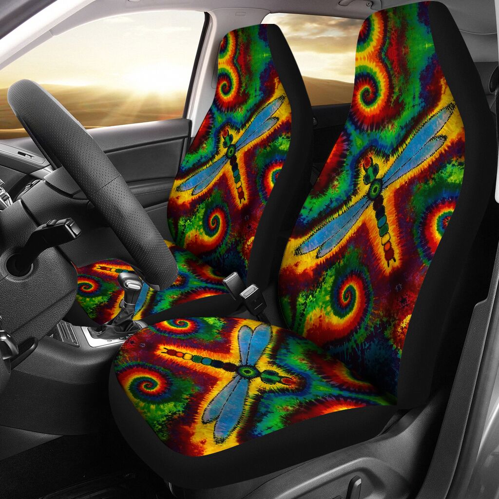 Dragonfly Tie Dye Tt Car Seat Covers, Car Seat Set Of Two, Automotive Seat Covers