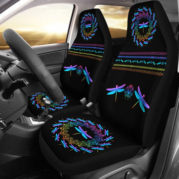 Dragonfly With Circle Pattern Full Color Car Seat Covers, Car Seat Set Of Two, Automotive Seat Covers