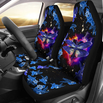 Dragonfly With Heart Floral Blue Car Seat Covers, Car Seat Set Of Two, Automotive Seat Covers