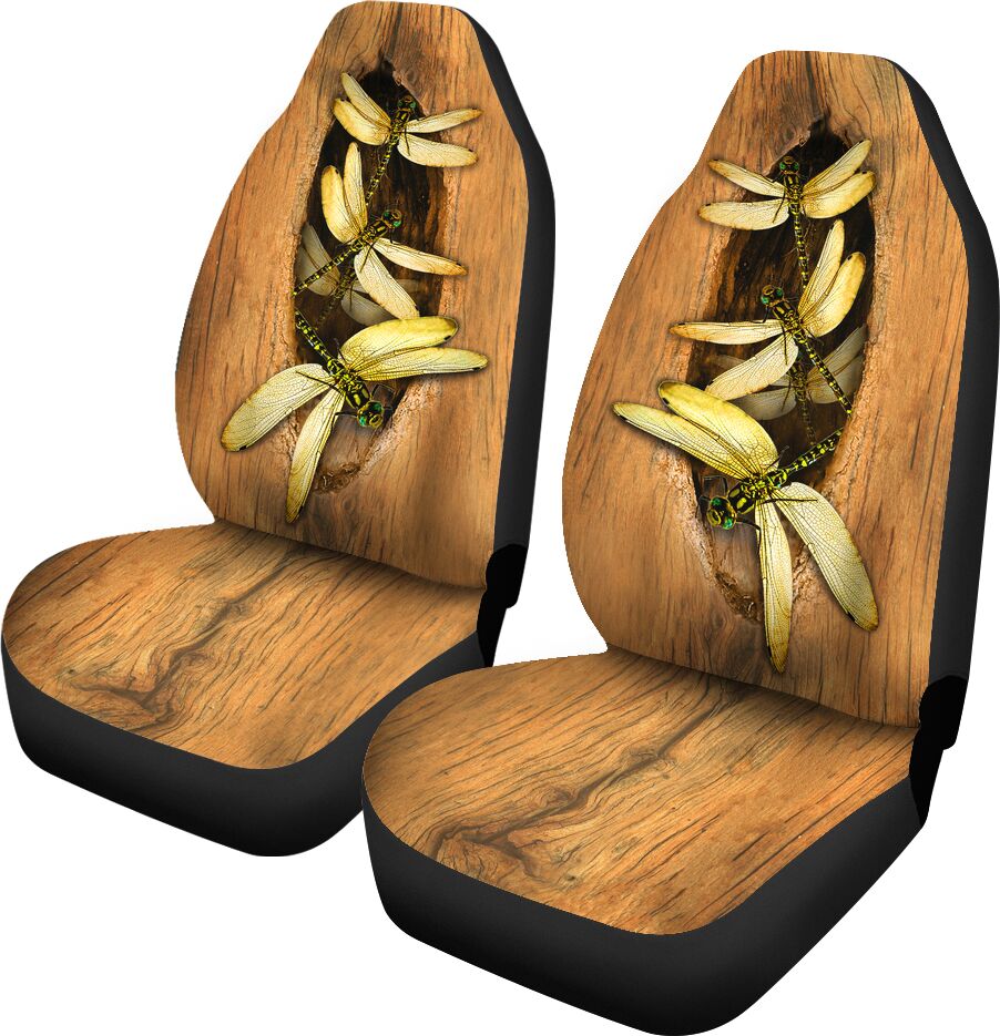 Dragonfly Wood Texture Background Car Seat Covers, Car Seat Set Of Two, Automotive Seat Covers