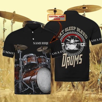 Drummer Personalized Name 3D Polo Shirt