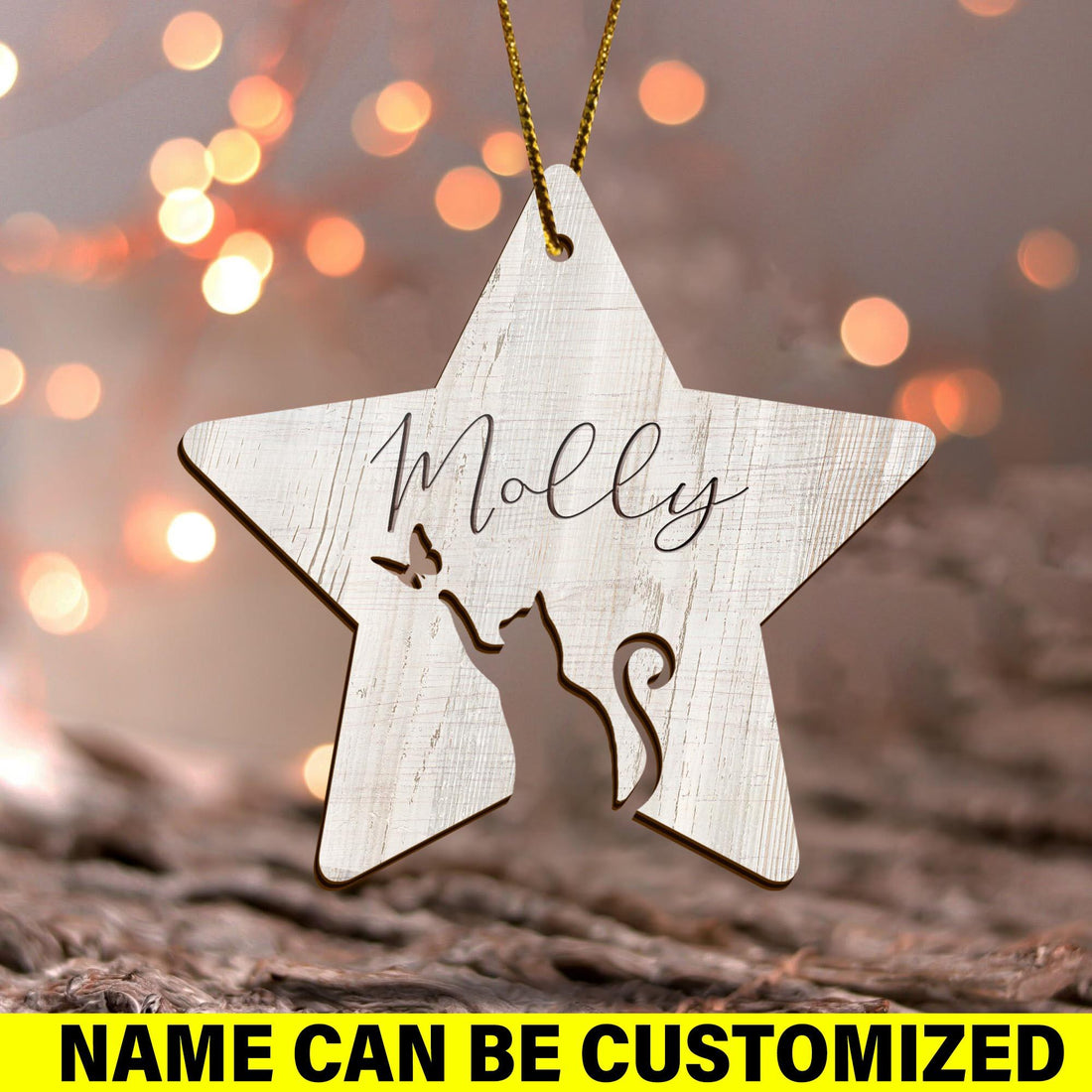 Personalized Cat Memorial Forever In Our Hearts Star Wooden Ornament