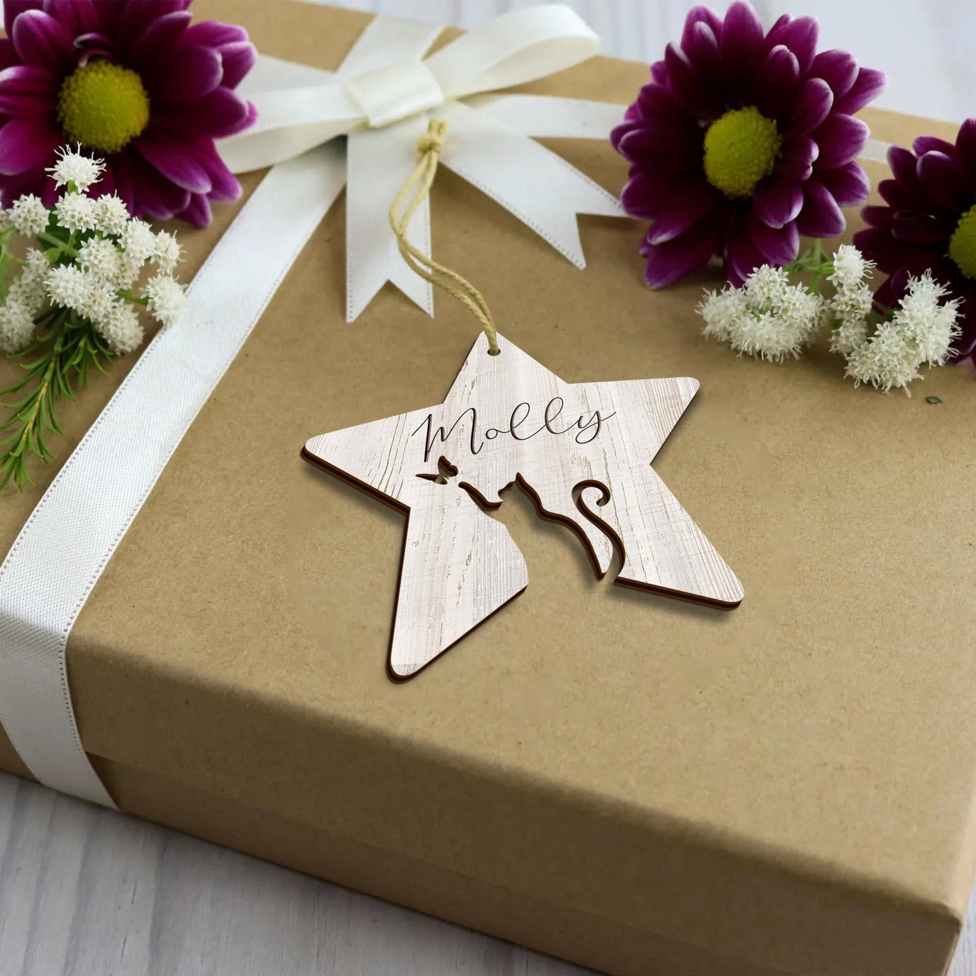 Personalized Cat Memorial Forever In Our Hearts Star Wooden Ornament