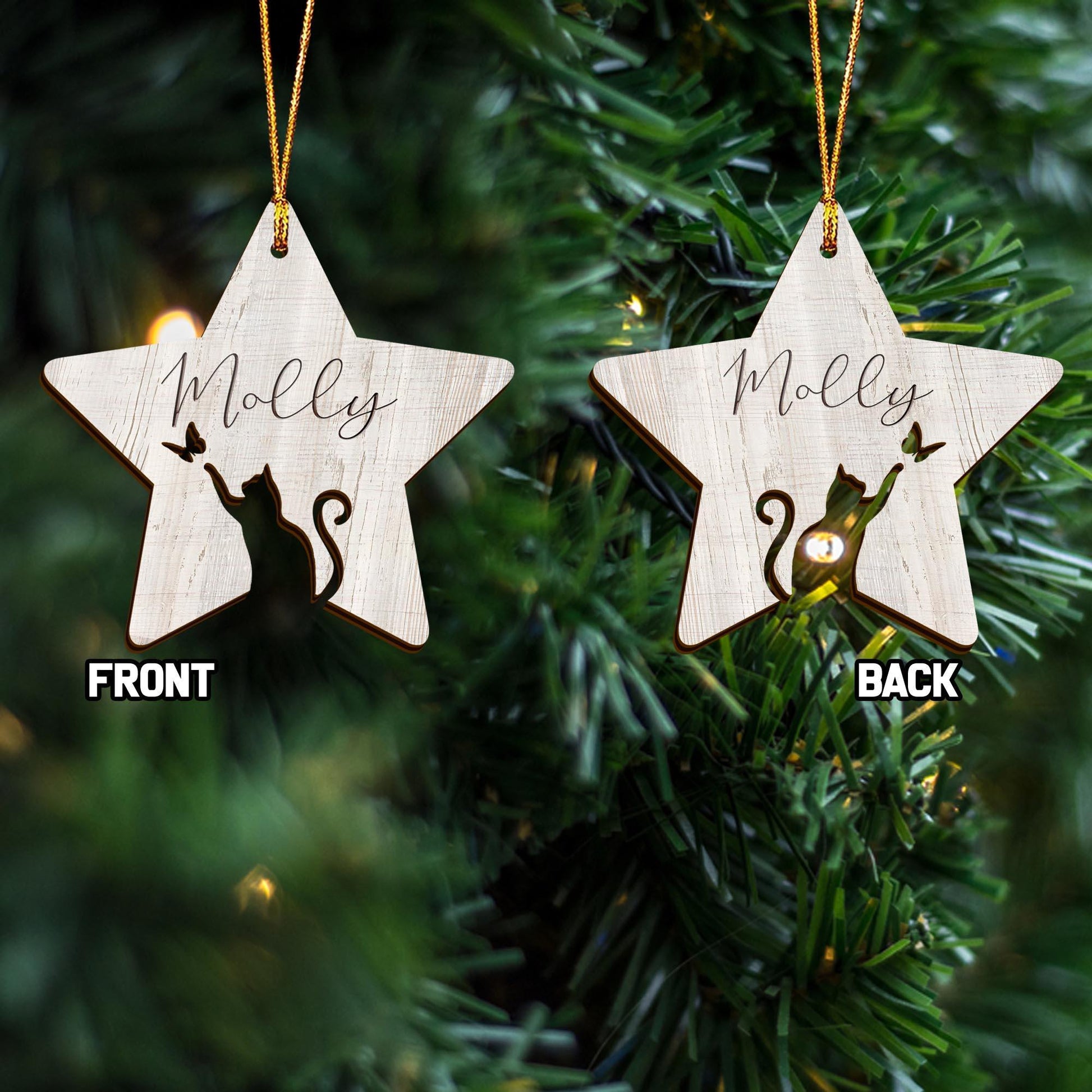 Personalized Cat Memorial Forever In Our Hearts Star Wooden Ornament