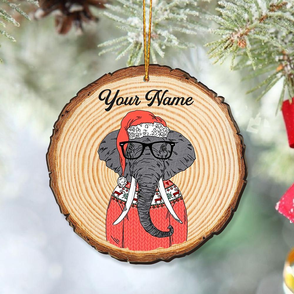 Personalized Elephant Dresses Up Hipster Funny Animal Fashion Wooden Ornament