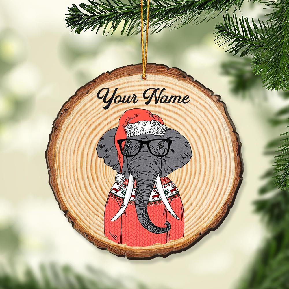 Personalized Elephant Dresses Up Hipster Funny Animal Fashion Wooden Ornament