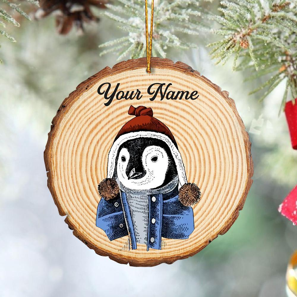 Personalized Penguin Hipster Funny Animal Wooden Ornament