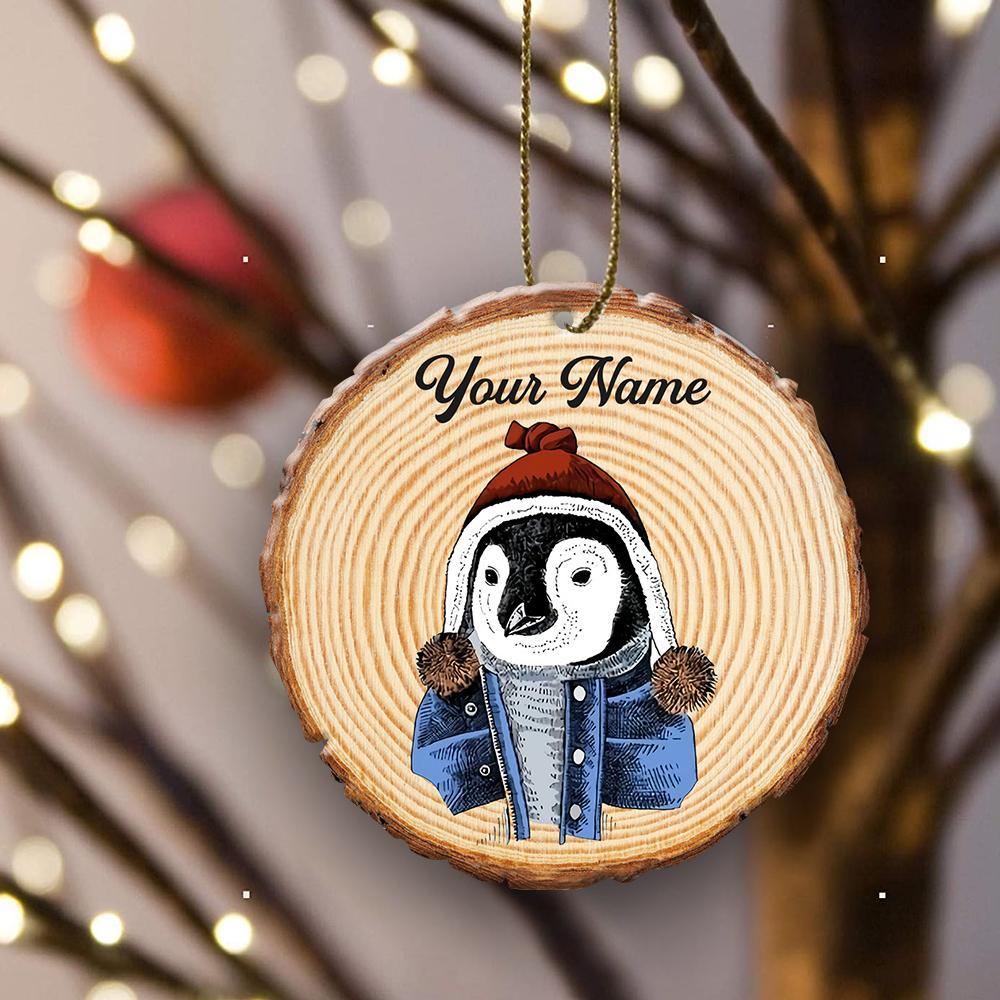 Personalized Penguin Hipster Funny Animal Wooden Ornament