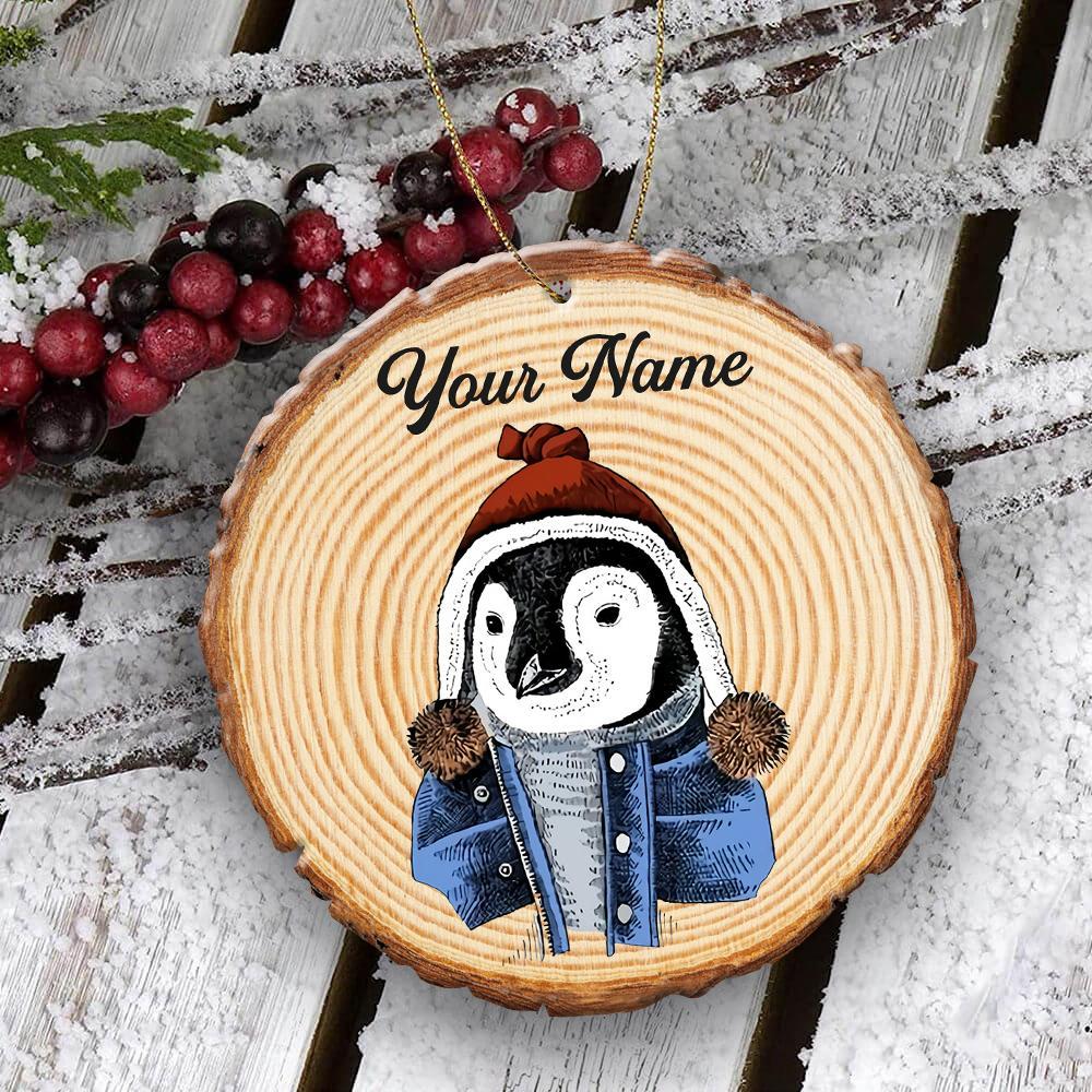 Personalized Penguin Hipster Funny Animal Wooden Ornament