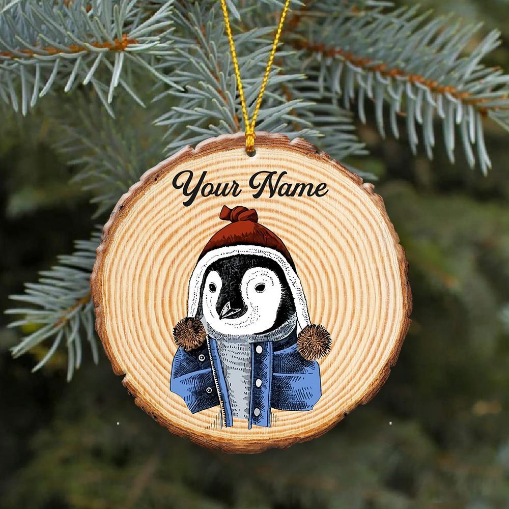 Personalized Penguin Hipster Funny Animal Wooden Ornament