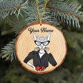 Personalized Cat Lady Hipster Funny Wooden Ornament