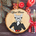 Personalized Cat Lady Hipster Funny Wooden Ornament