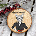 Personalized Cat Lady Hipster Funny Wooden Ornament