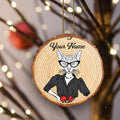 Personalized Cat Lady Hipster Funny Wooden Ornament