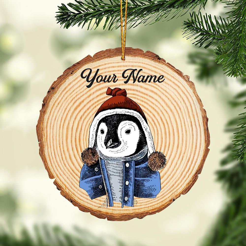 Personalized Penguin Hipster Funny Animal Wooden Ornament
