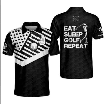 Eat Sleep Golf Repeat Golf Polo Shirt, Personalized Polo Shirt for men, Golf player shirt, Golf 3D apparel