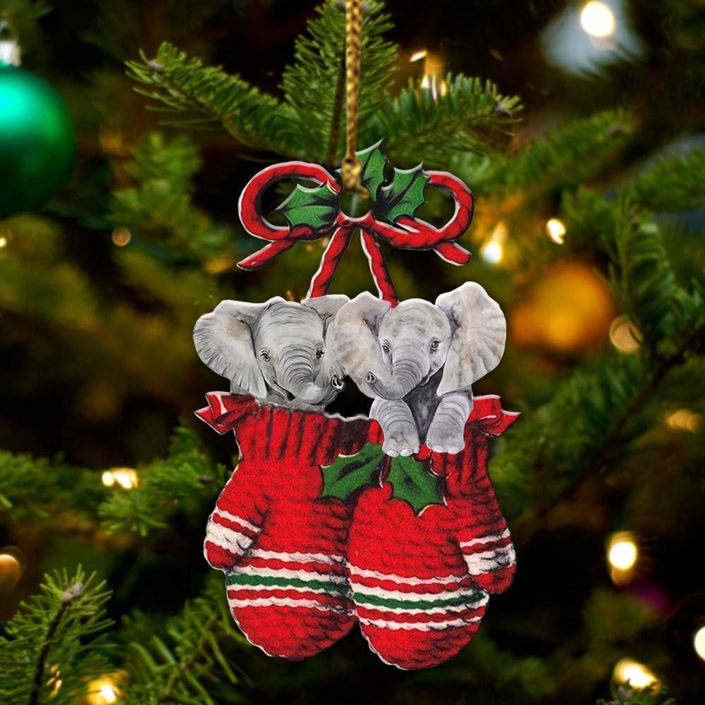 Elephants Inside Your Gloves Christmas Holiday Two Sided Ornament, Gift For Dog Lovers