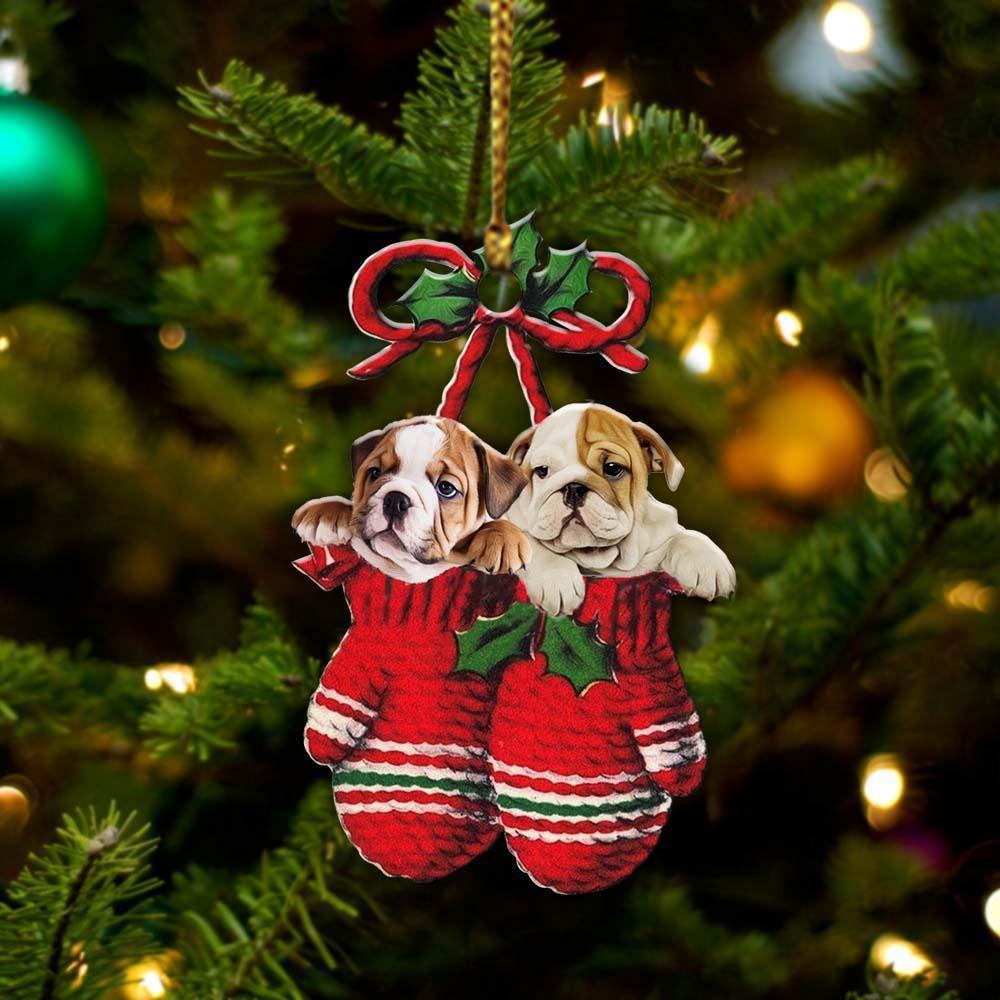 English Bulldog Inside Your Gloves Christmas Holiday Two Sided Ornament, Gift For Dog Lovers