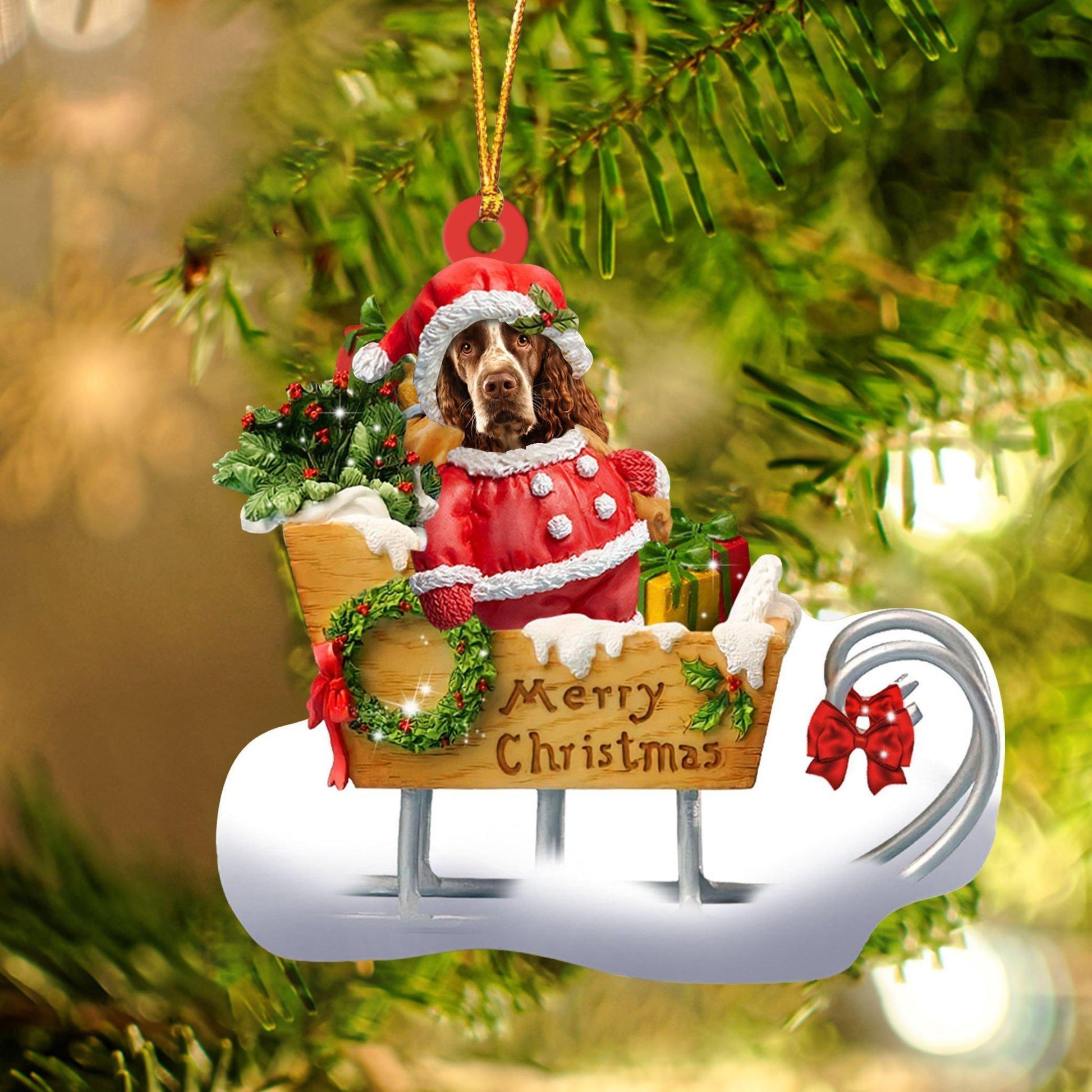 English Springer Spaniel Merry Christmas Ornament, Gift For Dog Lover