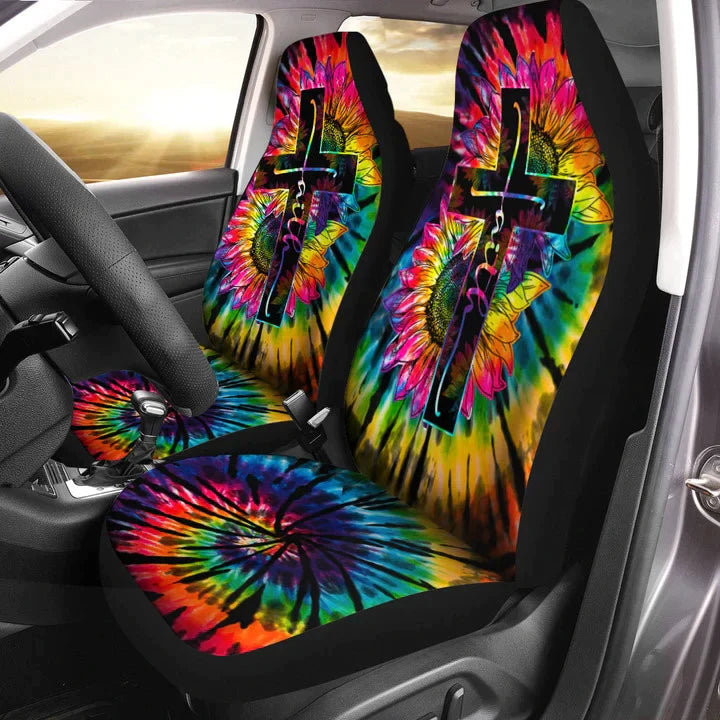 Faith Dye Pattern Car Seat Covers Universal Fit Set, Front Bucket Seat Cover For Car