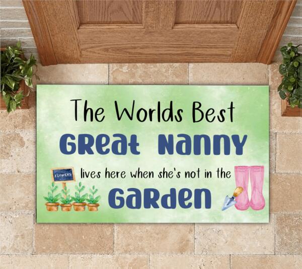 Family Personalized Rubber Base Door Mat The World Best Grandma Live Here When She's Not In The Garden