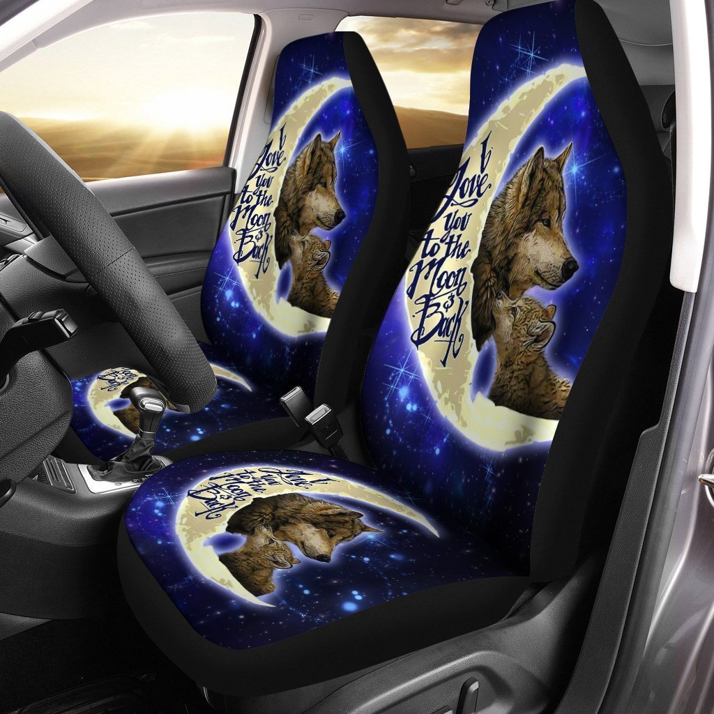 Father And Son Wolf Car Seat Covers Custom I Love You To The Moon And Back Car Accessories - Gearcarcover - 1