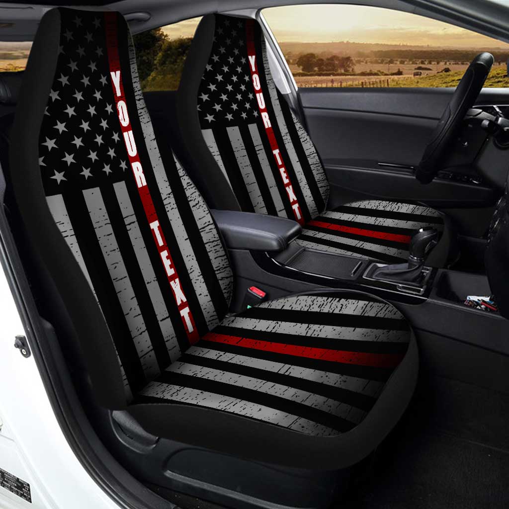 Firefighter Car Seat Cover Custom Name Thin Red Line Flag Car Accessories - Gearcarcover - 1