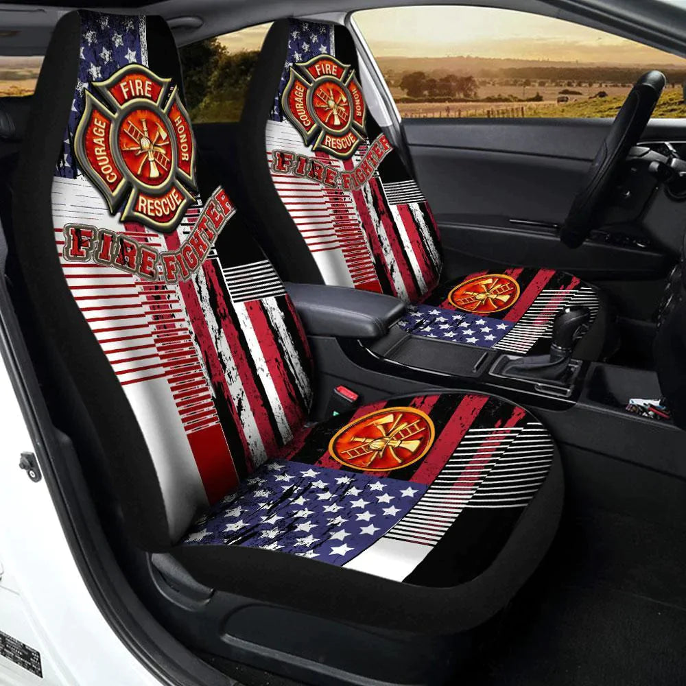 Firefighter Car Seat Cover Custom US Flag Car Accessories