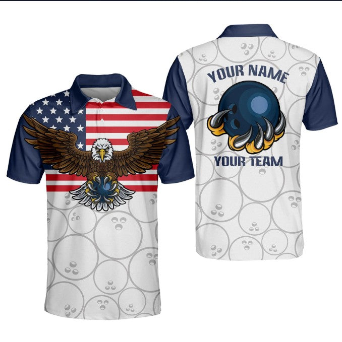 Personalized USA Bowling Shirts for Men, Polo Shirt for Sport Team