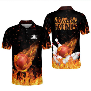 Flame Bowling King Gutter Gang King Pins Spare Me Polo Shirt for Men, Bowling team shirt, Gift for bowling player